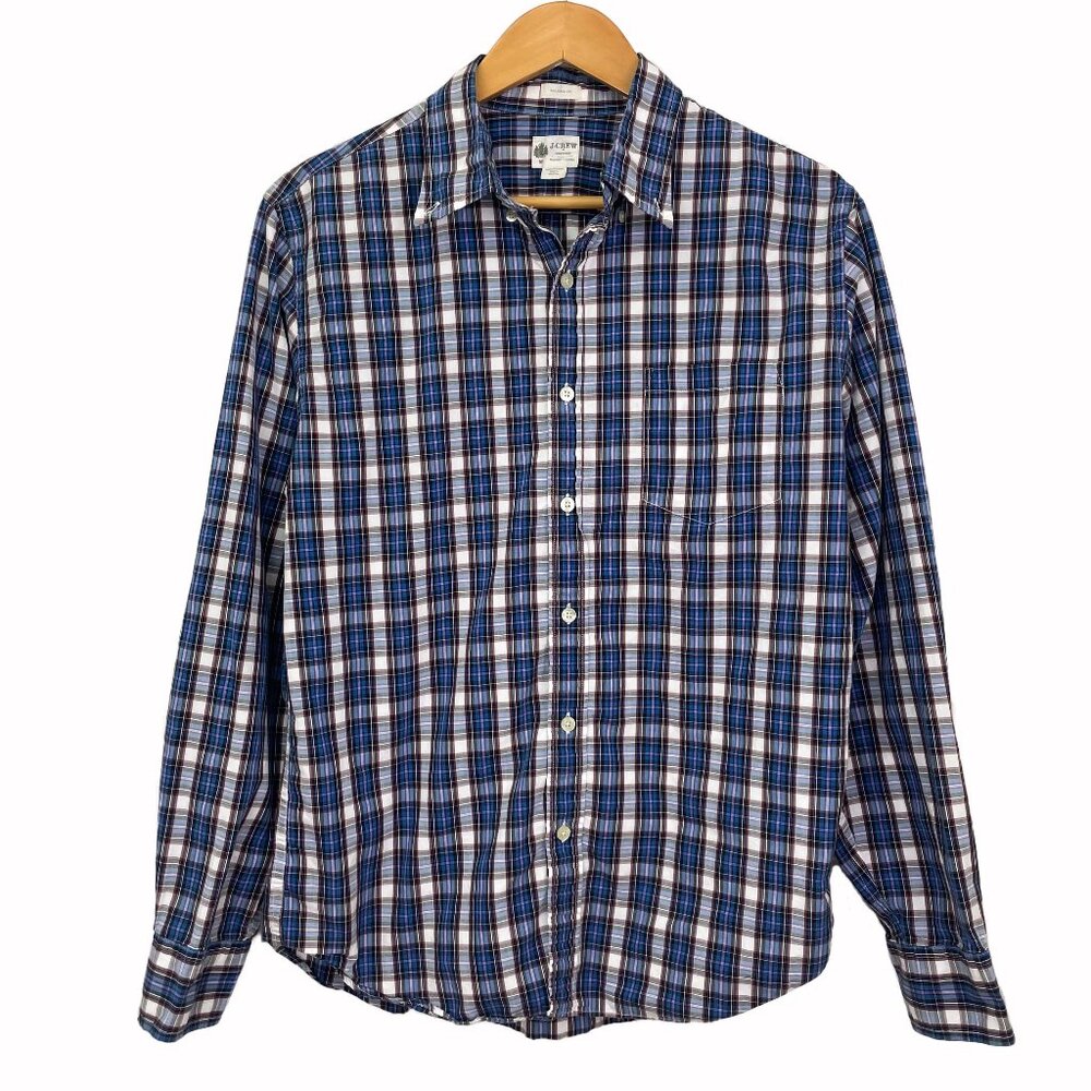 J.Crew Men Tailored Fit Button Down Washed Casual Tartan Plaid Shirt Blue Medium